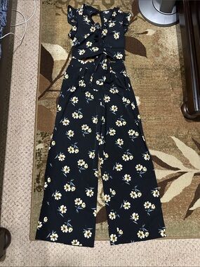 Floral Black Wide-Leg Two Piece Set